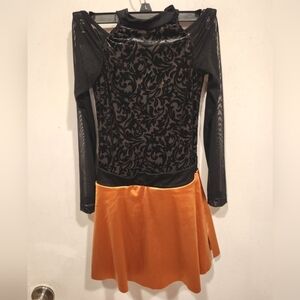 Revolution Black & Copper Jazz Tap Dance Costume Dress Sz L Child Cold Shoulder